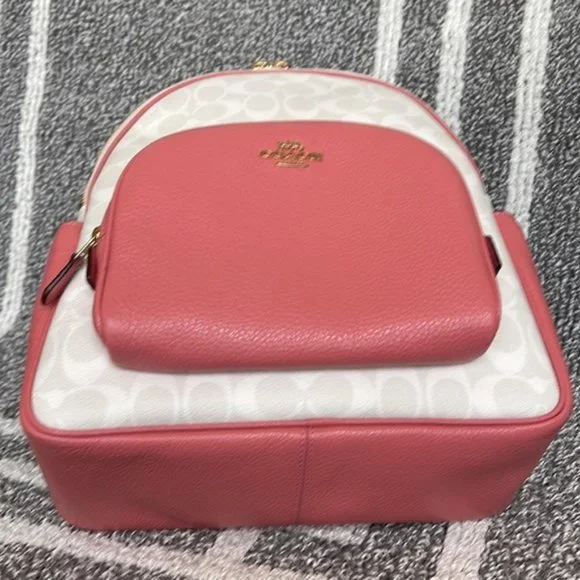 Coach 5671 Court Backpack In Signature Canvas Chalk / Taffy - Picture 7 of 16